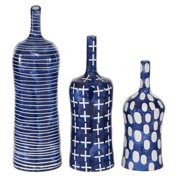 Picture of S/3 BLUE/WHITE CONTEMP BOTTLES