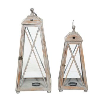 Picture of S/2 BROWN SQUARE WOOD LANTERNS